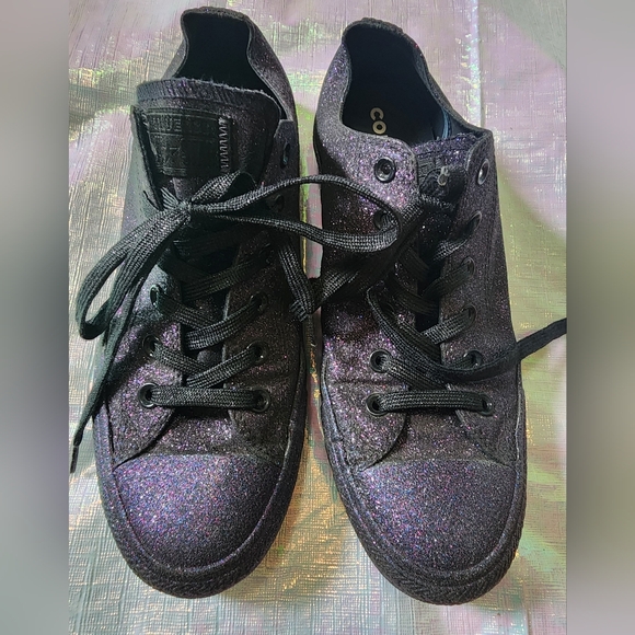 10W 8M [Converse] Purple Black Glitter Sparkle Lowtop Sneakers -Worn 2x - Picture 2 of 15